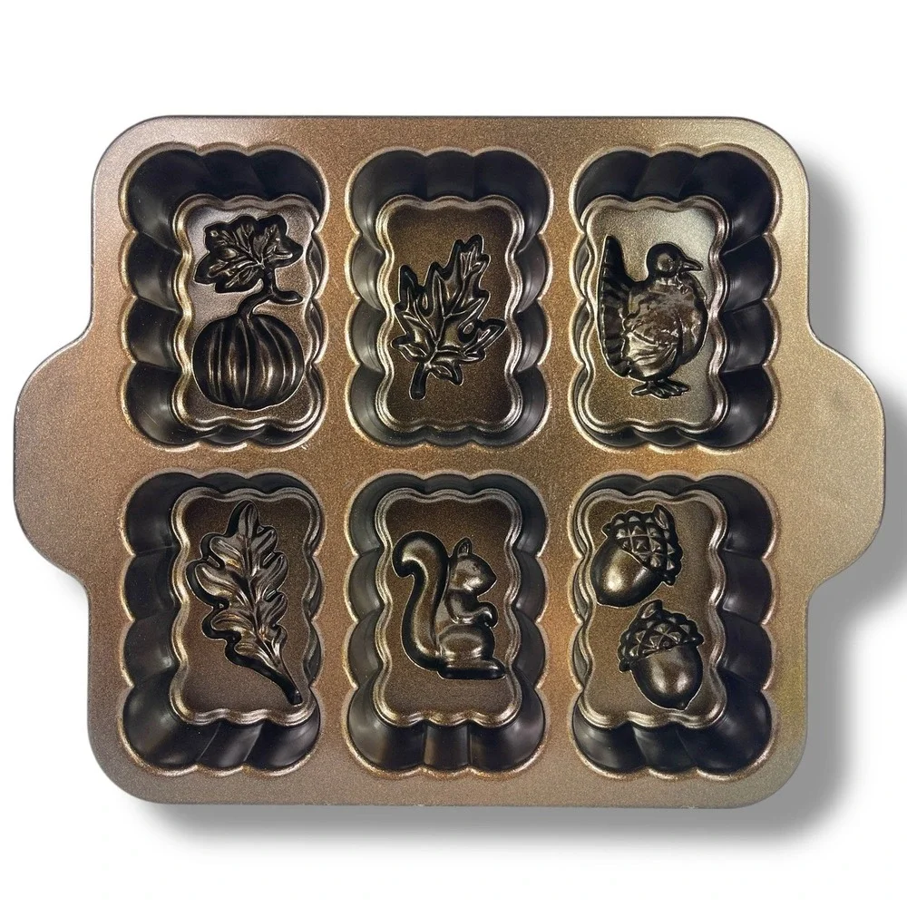 Williams Sonoma Nordic Ware Fall Harvest Loaf Pan Bronze 6 Cavity Cast Aluminum